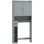 Meuble WC dessus de toilette ou machine à laver, 2 portes, 3 compartiments, porte-papier toilette, 80x19,5x170cm, gris
