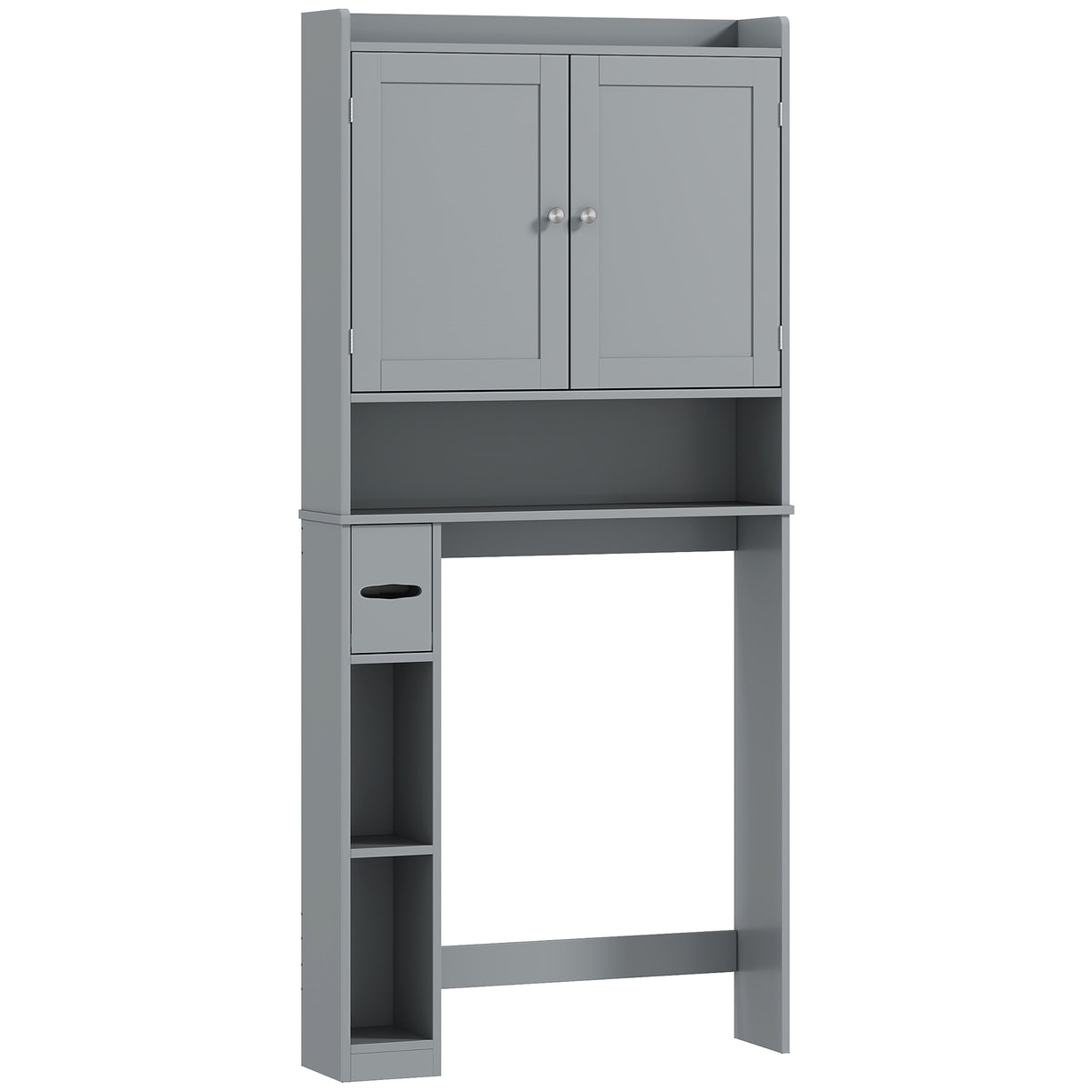 Meuble WC dessus de toilette ou machine à laver, 2 portes, 3 compartiments, porte-papier toilette, 80x19,5x170cm, gris