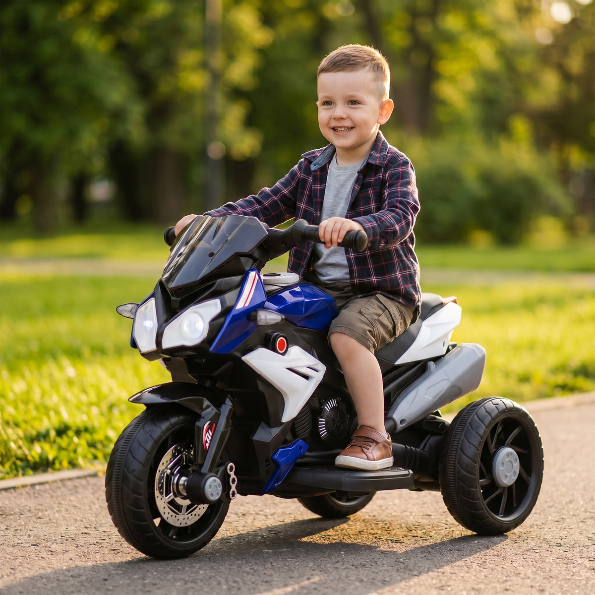 Elektrisches Dreirad für Kinder 6 V, Elektroauto für Kinder von 3 bis 5 Jahren, Licht- und Soundeffekte, 86x42x52 cm, blau