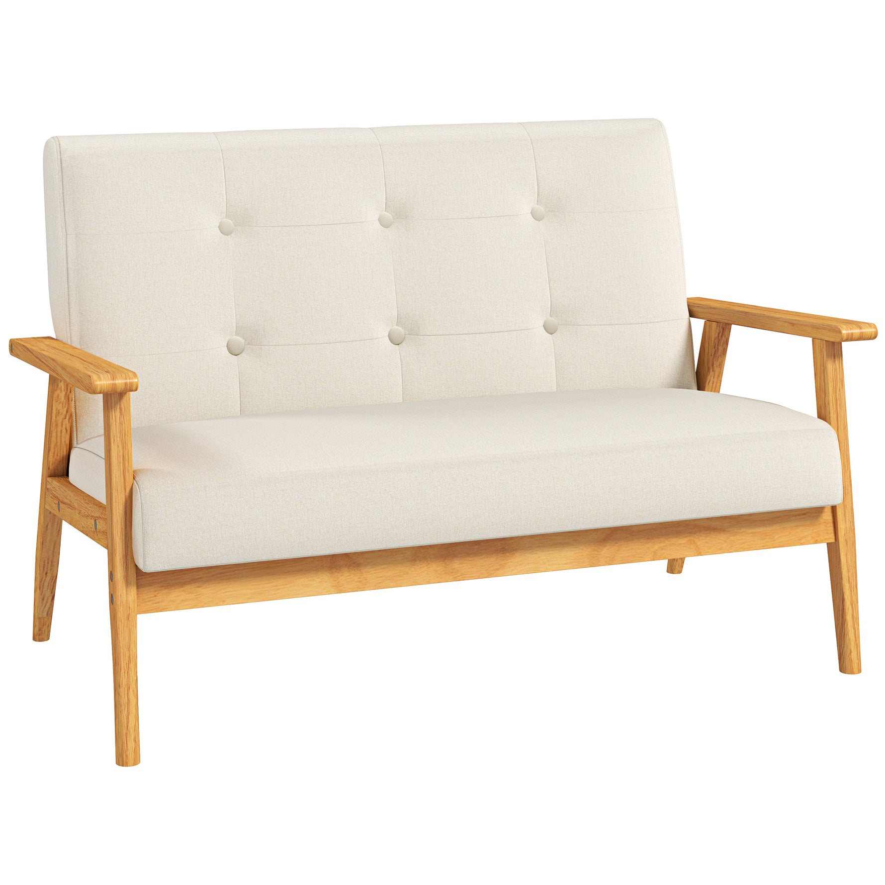 Canapé 2 places 115 cm canapé scandinave avec dossier capitonné, assise rembourrée et accoudoirs, beige