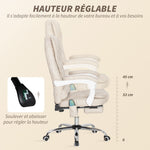 Fauteuil de bureau massant et chauffant, chaise de bureau, hauteur réglable, dossier inclinable, 65x70x111-119cm, crème