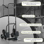 Klappbare Treppensackkarre 120 kg mit 6 Rädern, Stahl-Transportkarre mit Spanngurten, 44x67x106,5 cm, schwarz