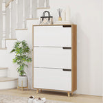Meuble à chaussures 3 abattants avec étagère réglable, 72L x 24P x 119H cm, naturel et blanc