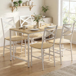 Ensemble Table Salle à Manger avec 4 Chaises, Table de Cuisine avec Chaises pour 4 Personnes, Bois Naturel et Blanc