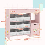 Meuble rangement enfant étagère de rangement pour jouets enfants avec 9 tiroirs en tissu et placard, rose
