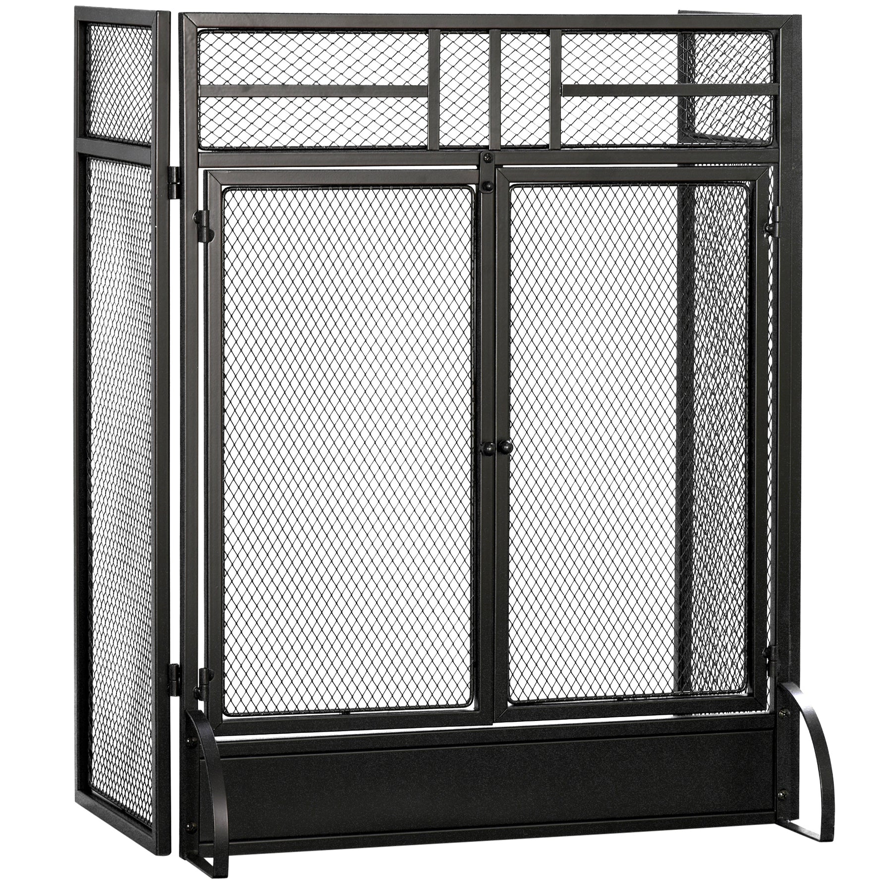 Pare-étincelles grille de protection pour cheminée pare-feu barrière de sécurité 3 volets pliables et porte 120 x 79 cm