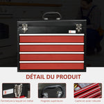 Boite à outils métallique coffret à outils caisse à outils 4 tiroirs + plateau tôle acier 51 x 22 x 39,5 cm noir