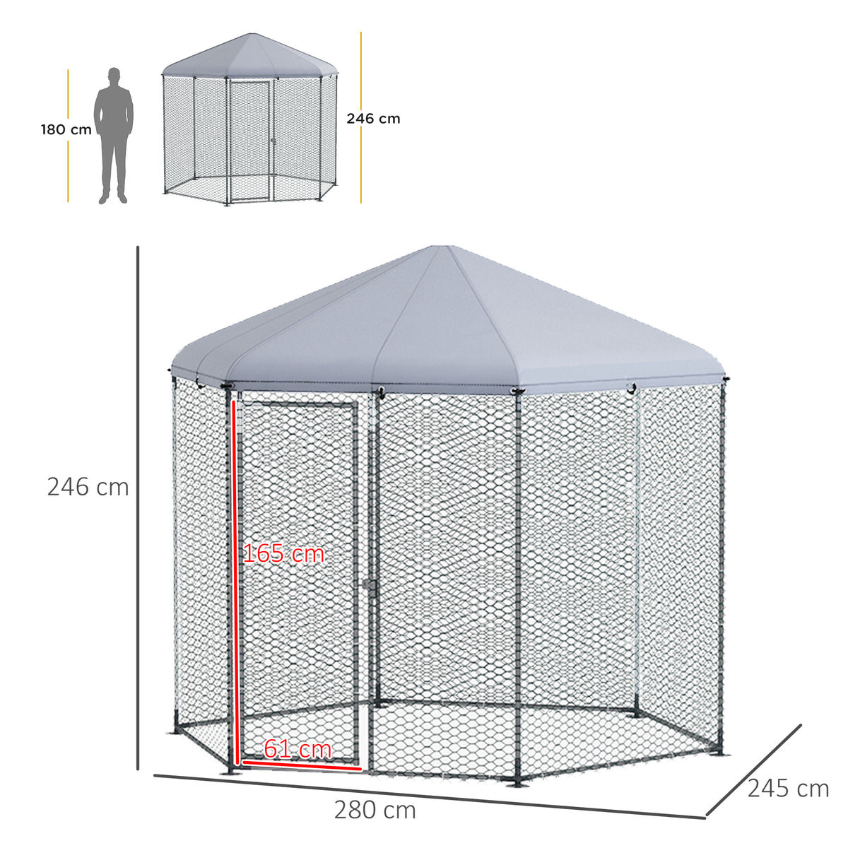 Enclos poulailler extérieur 5 m² parc grillagé dim. 2,8L x 2,45l x 2,46H - espace couvert - 5/8 poules