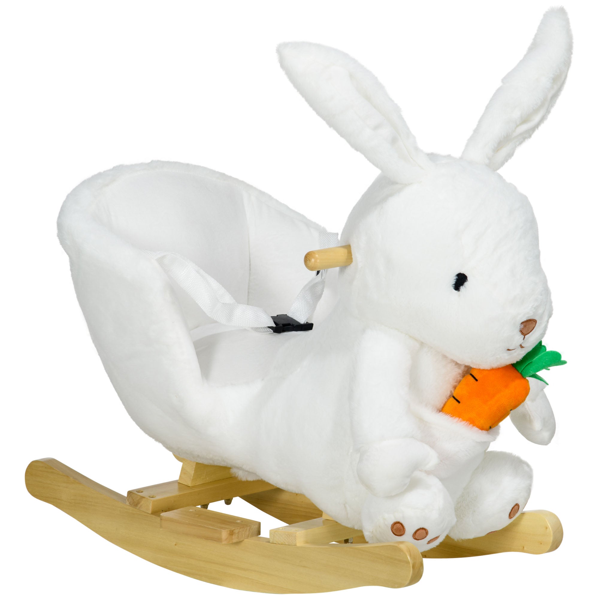 Jouet à bascule modèle lapin fonction musicale selle grand confort peluche courte douce bois peuplier 18-36 mois blanc