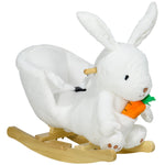 Jouet à bascule modèle lapin fonction musicale selle grand confort peluche courte douce bois peuplier 18-36 mois blanc