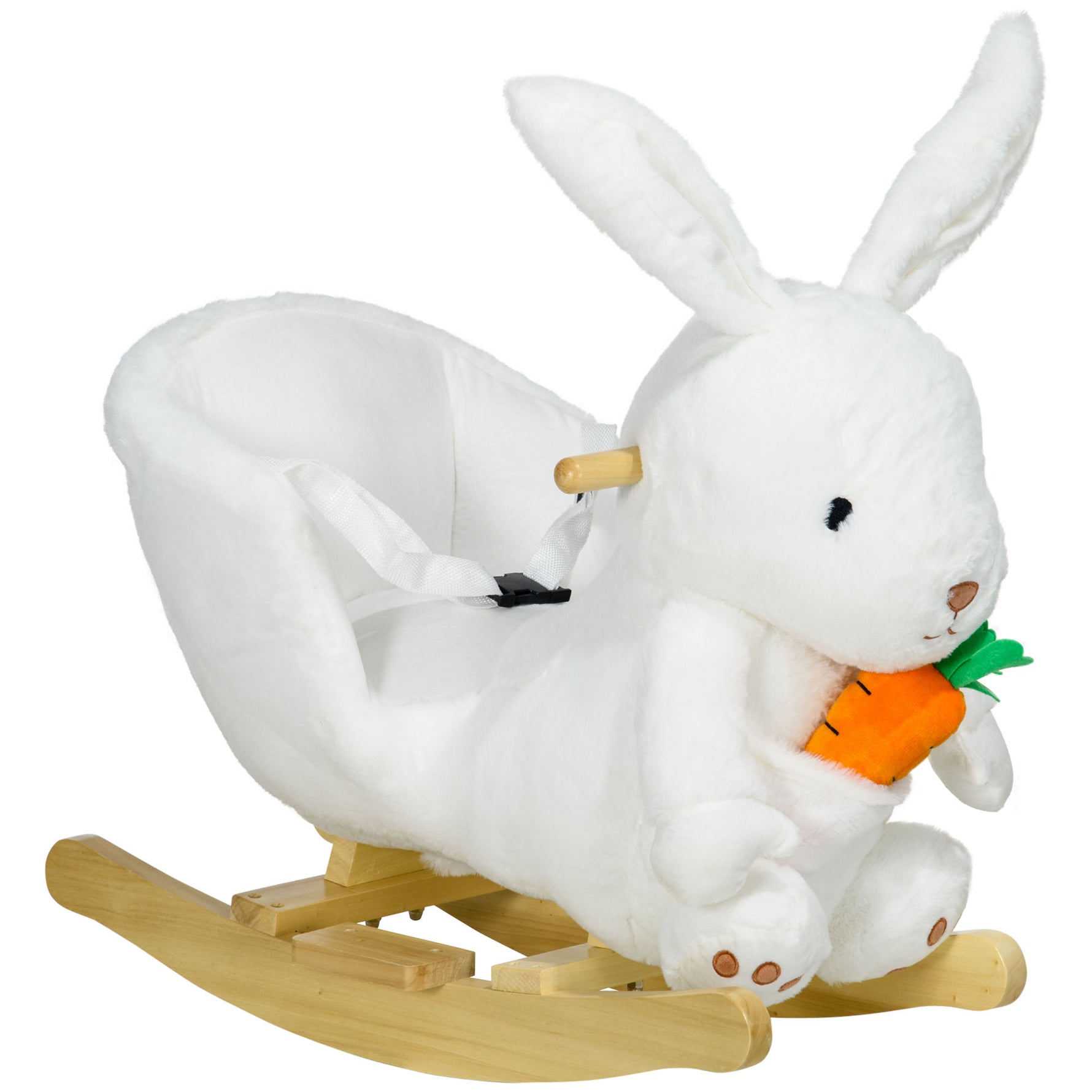 Jouet à bascule modèle lapin fonction musicale selle grand confort peluche courte douce bois peuplier 18-36 mois blanc