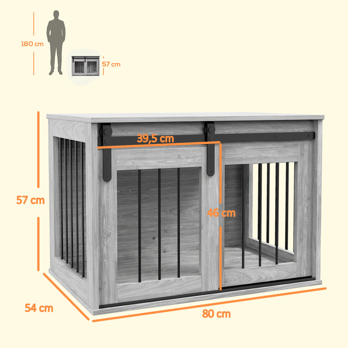 Cage caisse pour chien animaux intérieur porte coulissante, métal effet bois, dim. 57H x 80L x 54l cm