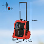 Sac de transport à roulettes pour chien 2 en 1 trolley chariot sac à dos pour chien chat avec poignée téléscopique, sacs de rangement, aérations, attache de sécurité, 42 x 25 x 55 cm, rouge