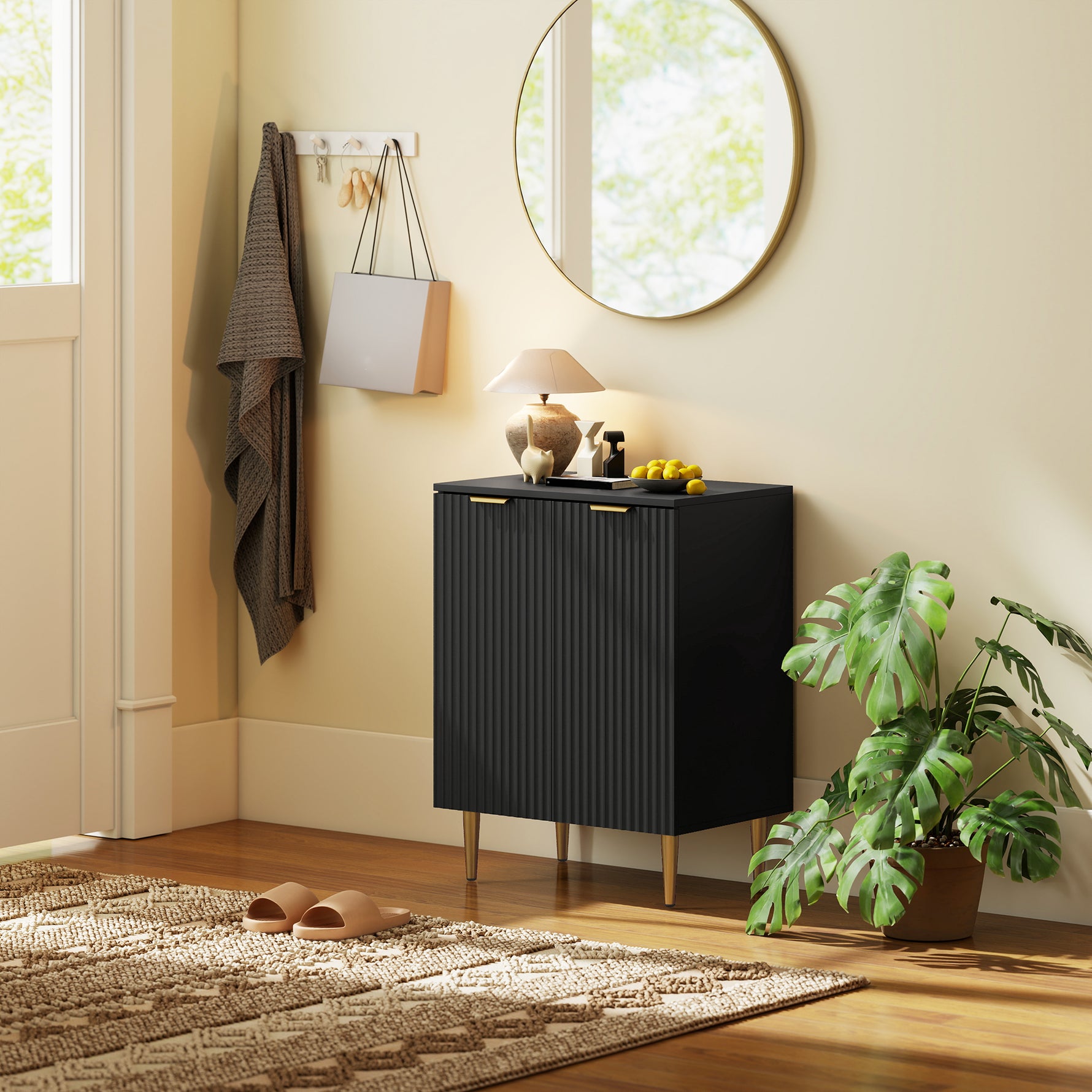 Buffet Cuisine, Meuble de Rangement avec 2 Portes, Étagère Réglable, Pieds Métalliques Surélevés, 60 x 40 x 80 cm, Noir