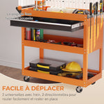 Chariot d'atelier servante atelier à 3 niveaux avec tiroir, porte-outils latéral et poignée, 82x35x76 cm, orange