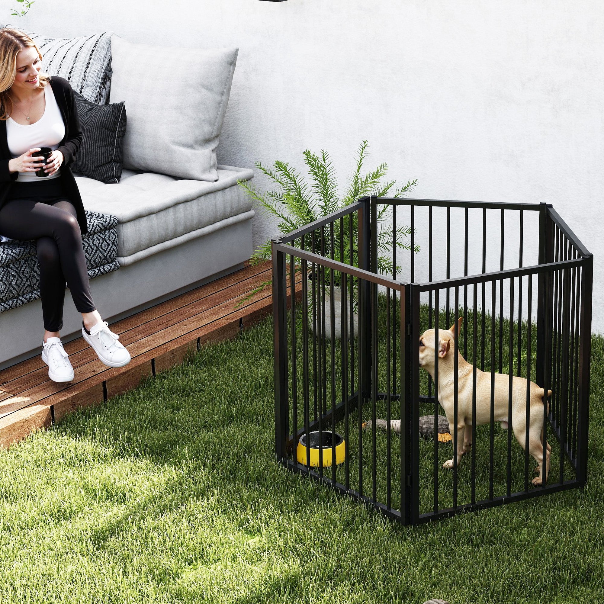 Parc pour chien, parc pour animaux, 5 panneaux, clôture portable pliable, sécurisé, noir