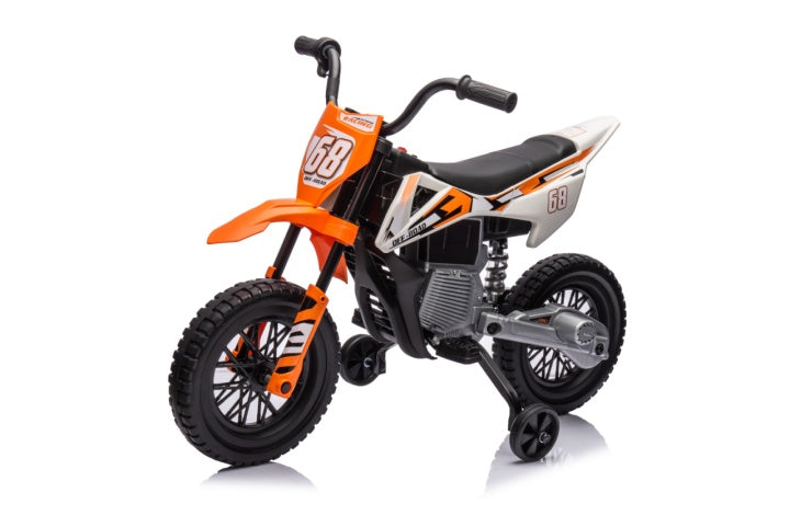 Moto électrique pour enfant moto cross pour enfants de 3 à 6 ans 2 moteurs 12V vitesse 5 km/h 109,5x60x72,5cm orange