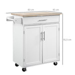 Desserte de cuisine sur roulettes chariot de service Ilot de cuisine avec tiroir de placard et porte-torchons - blanc