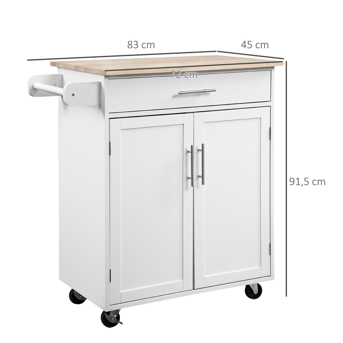 Desserte de cuisine sur roulettes chariot de service Ilot de cuisine avec tiroir de placard et porte-torchons - blanc