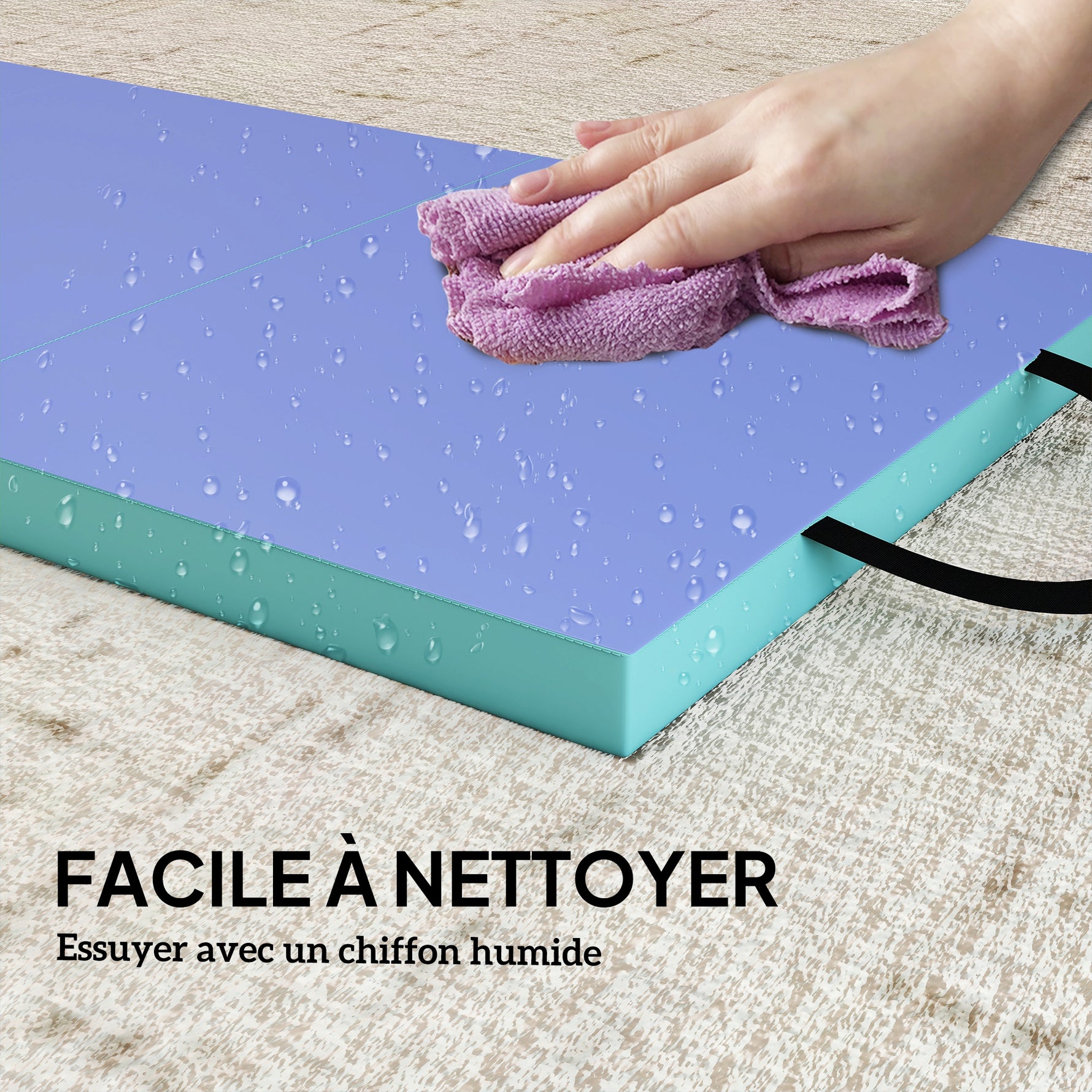 Tapis de gymnastique pliable portable, tapis de sport épais en 4 parties avec poignées, 180 x 60 x 5 cm, vert et violet