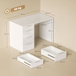 Bureau d'ordinateur à haute brillance avec 4 tiroirs, 110 x 60 cm, bureau avec rangement, style moderne, blanc