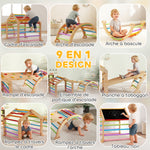 Triangle d'escalade enfant avec rampe réversible toboggan bascule et structure d'escalade multicolore