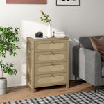 Commode 4 tiroirs meuble de rangement style bohémienne avec portes résine tressée, 70 x 38 x 93 cm, effet bois naturel