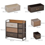 Commode 7 tiroirs meuble de rangement tiroir en tissu pliant - structure acier noir - 80L x 29l x 78,5H cm, multicolore