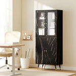 Bibliothèque, étagère à 6 niveaux, meuble de rangement 6 étagères ouvertes porte vitrée et placard 70 x 35 x 170 cm noir-7
