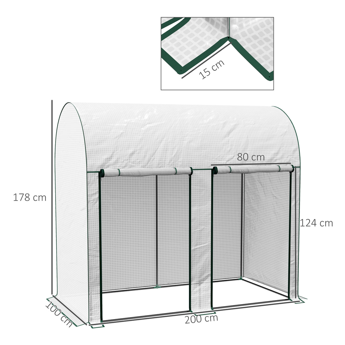 Serre de jardin 2 m² dim. 2L x 1l x 1,78H m 2 Portes zippées enroulables Acier PE Haute densité 140 g/m² Anti-UV blanc