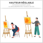 Chevalet en bois sur pied chevalet d'artiste avec tiroir intégré hauteur réglable jusqu'à 92 cm coloris naturel