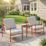 Salon de Jardin 3 Pièces, 2 Fauteuils, 1 Table Basse, Coussins Épais, Plateau en Verre Trempé, 63x77x76cm, Rouge Vineux