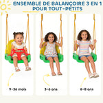 Portique Balançoire Enfants 3-en-1, Balançoire Pliable avec Siège Réglable, Intérieur et Extérieur, Multicolore