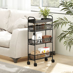 4-stufiger Servierwagen, Rollwagen, 3 ausziehbare Körbe, oberer Korb 19 x 43,2 x 80 cm, schwarz