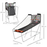 Jeu de basketball arcade pliable à 2 panier 4 balles pompe de gonflage, panier de basketball avec système de pointage, 4 bouton fonctionnement et 8 modes, 205x110x205cm, noir et blanc