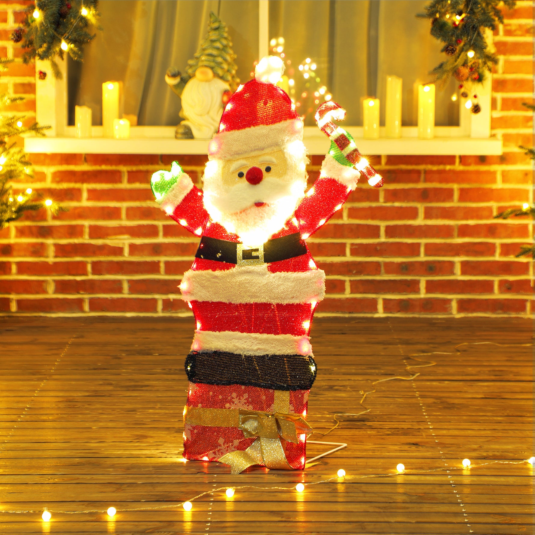 Père Noël lumineux de 90 cm avec 97 LED blanc chaud, décoration de Noël pour intérieur et extérieur