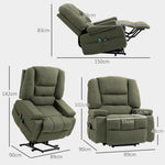Fauteuil releveur relax électrique, fonction massage et chaleur, inclinaison réglable, repose-pied, télécommandes, vert