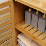 Meuble salle de bain en bambou armoire salle de bain sur pied avec double porte à lattes, 68 x 32 x 86 cm, naturel
