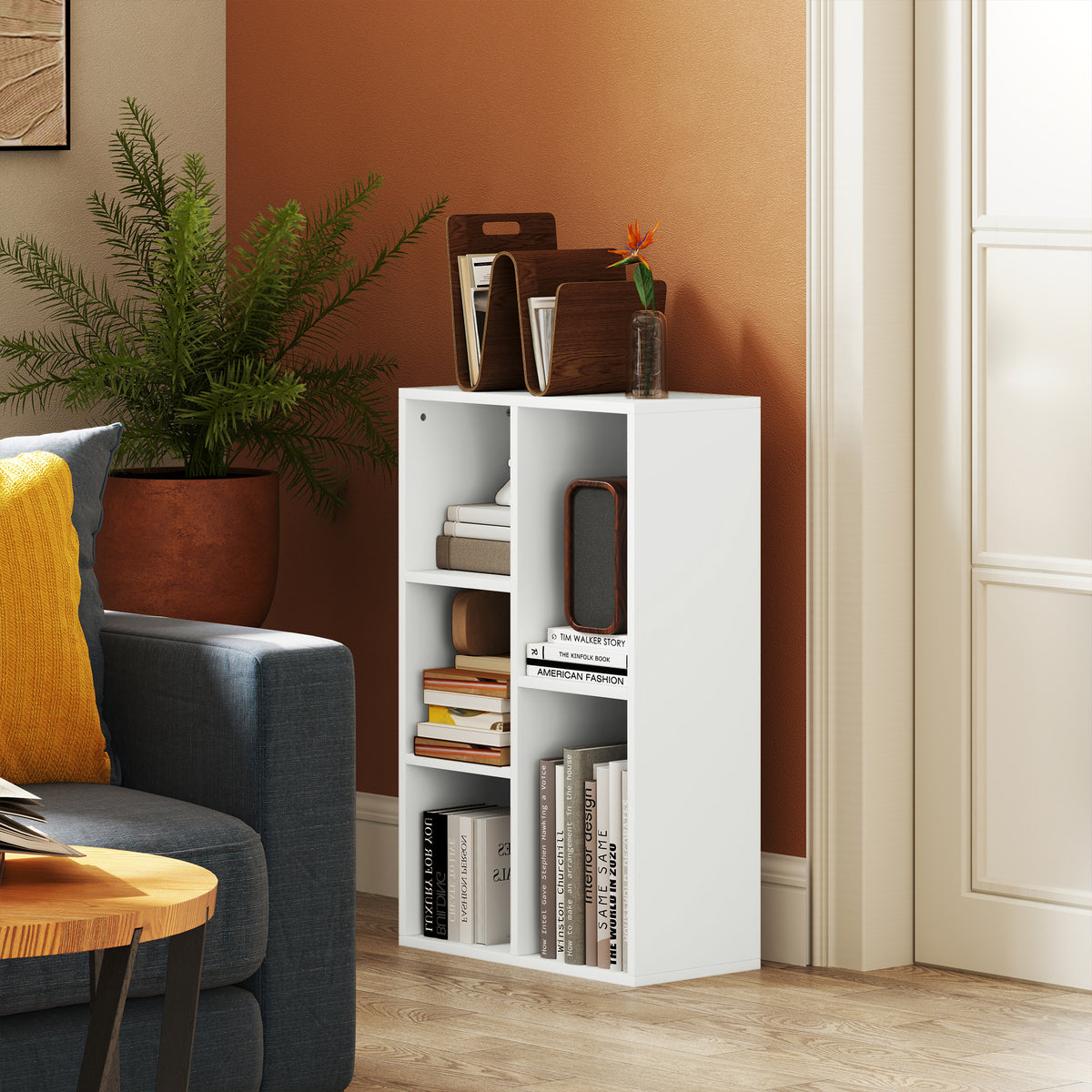 5-tier storage bookshelf, for living room, bedroom, office, 50x24x80cm, white