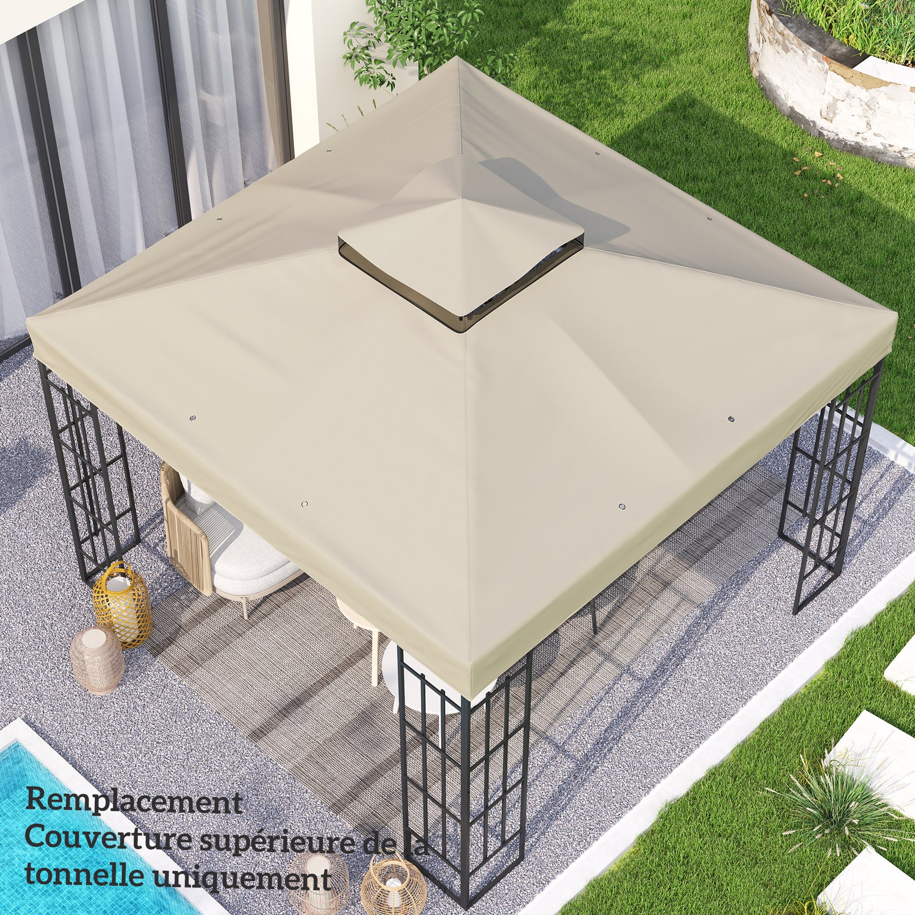 Toile pour tonnelle 3 x 3 m toile de rechange pour tonnelle à 2 niveaux protection UPF30+ trous de drainage crème