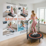 Trampoline de fitness gymnastique avec poignée réglable, pliable, 6 pieds, 28 ressorts Ø 102 cm, noir rouge