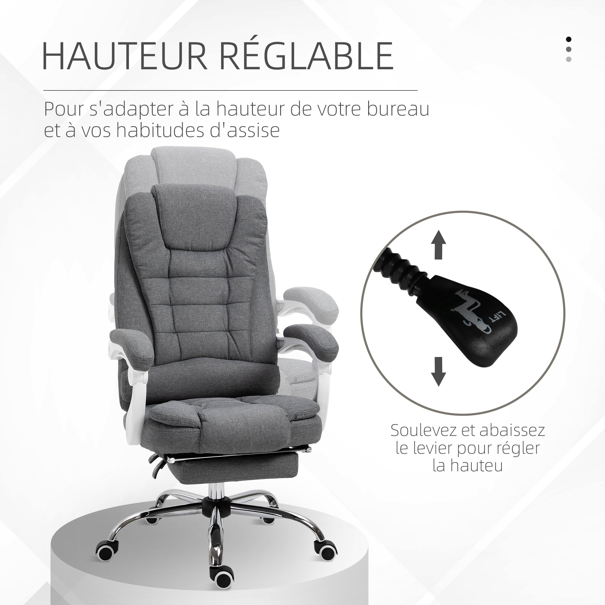 Fauteuil de bureau manager chaise pour ordinateur avec repose-pied dossier inclinable accoudoirs rembourrés en lin gris