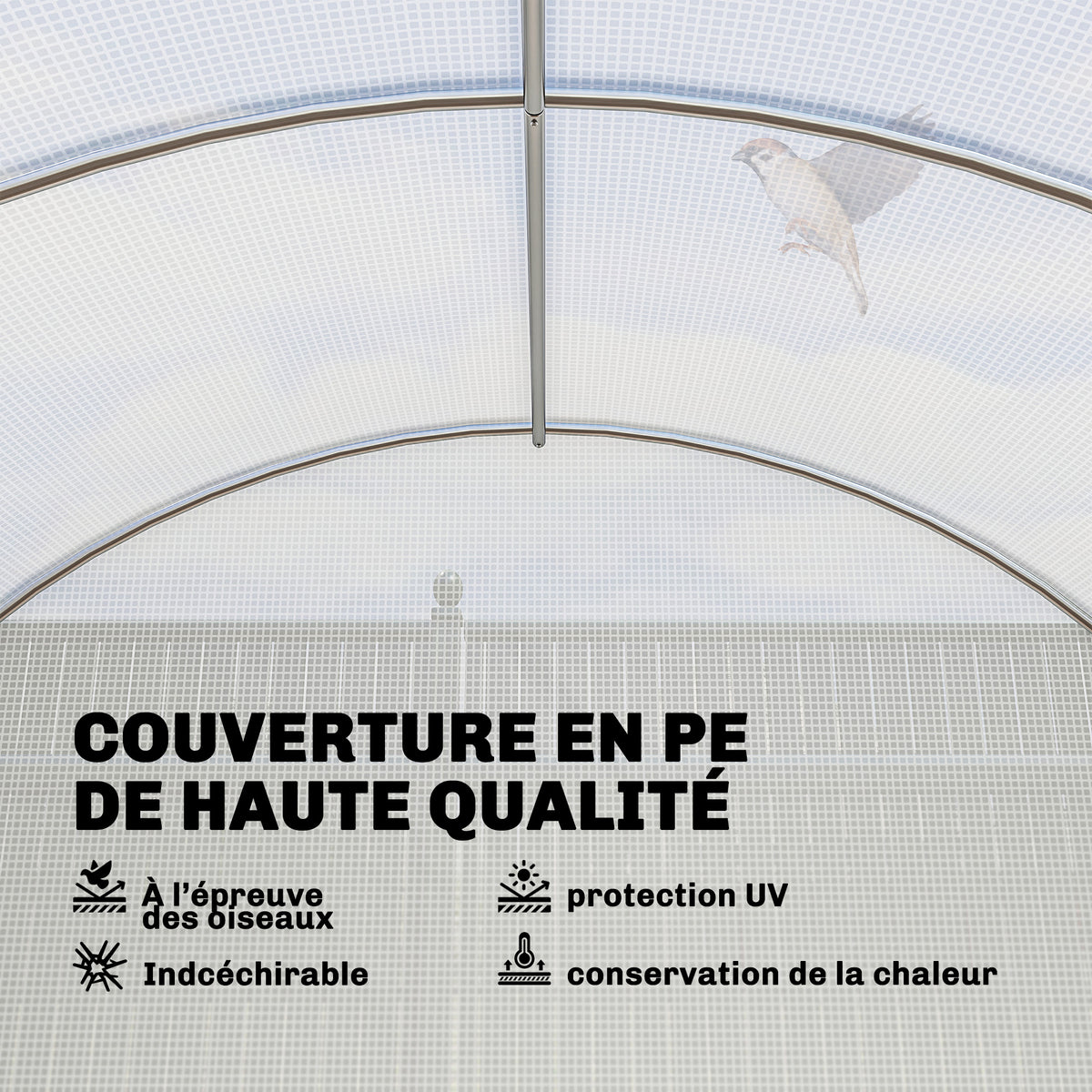 Serre Tunnel de Jardin 18m², Serre de Jardin Tunnel avec Porte et 12 Fenêtres avec Moustiquaires, 295x597x200cm, Blanc