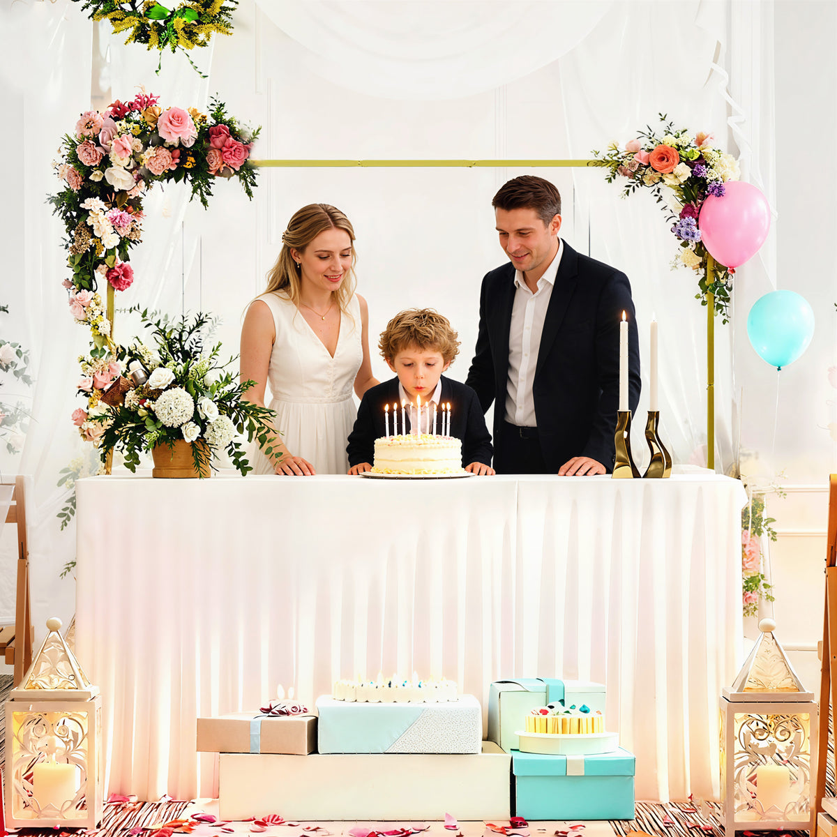 Goldener Metall-Hintergrundbogen für Hochzeiten, 2 m, Gartenbogen, Hochzeit, Blumen-Ballonbogen