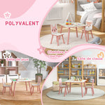 Ensemble table et chaises pour enfants, table pour enfant avec 2 chaises, motif animaux pour chambre à coucher rose