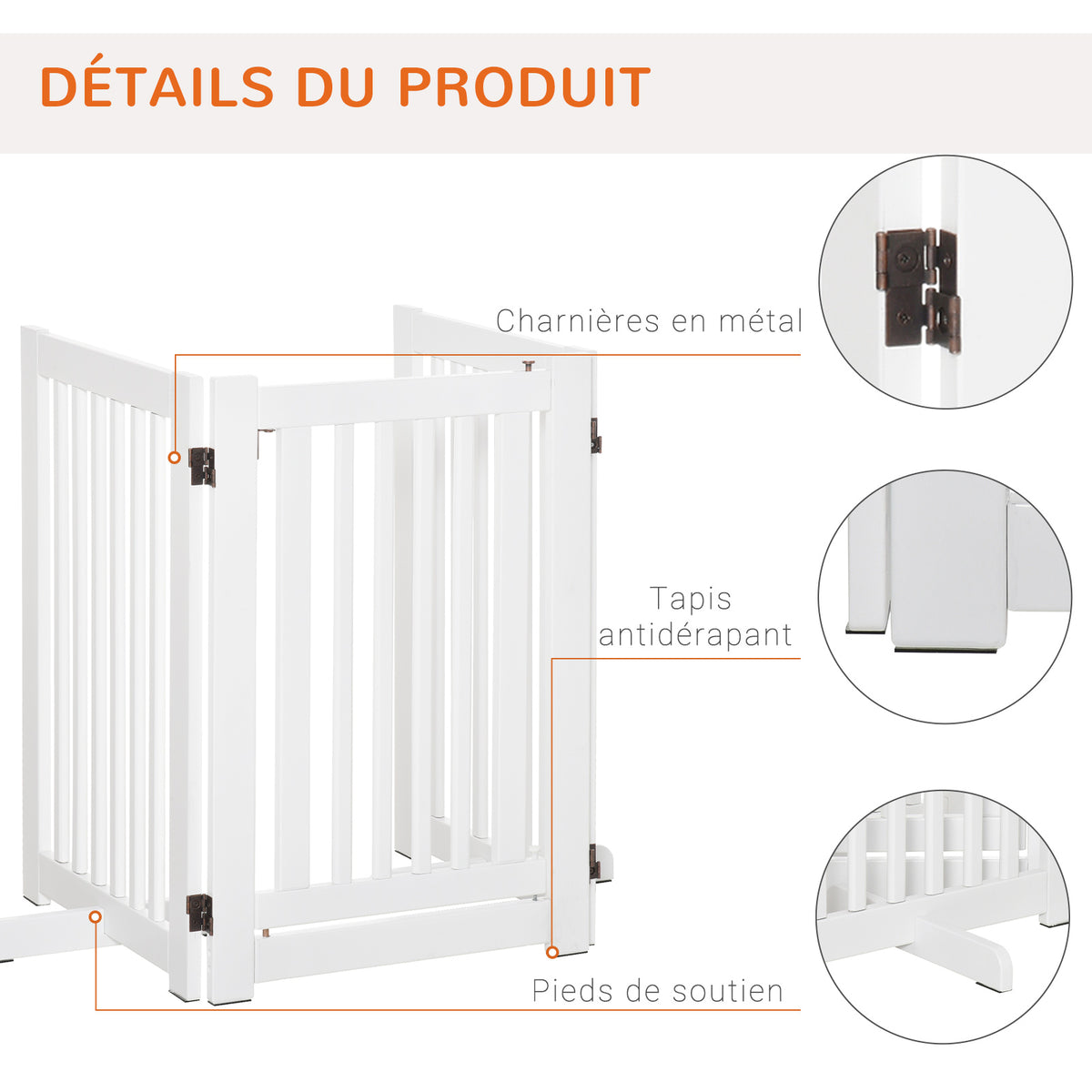 Barrière de sécurité chien barrière modulable pliable avec porte verrouillable intégrée 155 x 35,5 x 76 cm MDF blanc