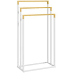 Freestanding bamboo and steel towel rack with 3 towel bars, 45 x 22.5 x 86 cm, white and natural