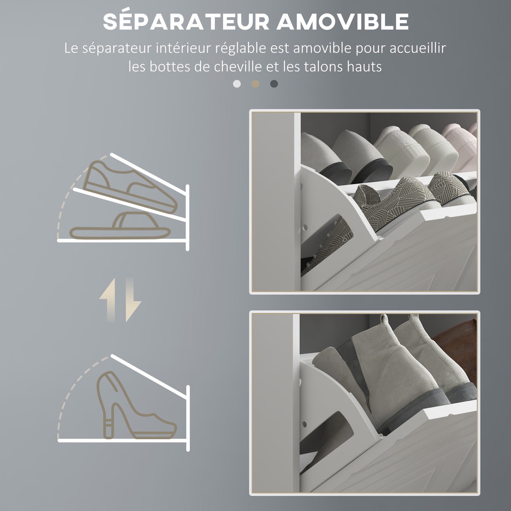 Banc à chaussures, banc de rangement, assise rembourrée, tiroir rabattable, porte avec motif 106 x 24 x 52,5 cm, blanc