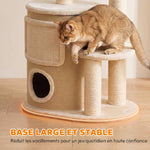 Arbre à Chat Multi-Niveaux avec Tonneau, Double Niche, Lit, Plateforme, Poteaux à Griffer en Sisal, 55x39x90cm, Beige