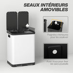 Sukaldeko zaborrontzia, 2 x 30L, metalezko pedalarekin, 2 konpartimentu, ixte leuneko estalkia, 60L, zuria
